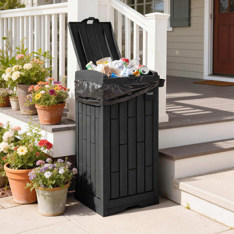 Outdoor Rubbish and Recycling Bin 110L with Snap-Lock Lid and Drip Tray Black Outsunny