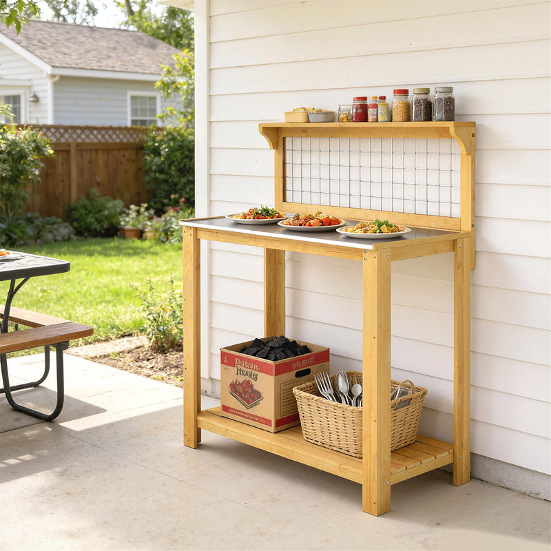 Outdoor Potting Bench with Aluminium Worktop and Shelves for Organised Gardening