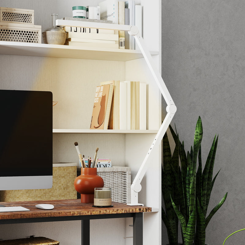 Dimmable LED Desk Lamp with Adjustable Swing Arm and Clamp for Office or Study White