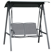 2 Seater Garden Swing Chair With Adjustable Canopy Shade And Metal Frame Dark Grey