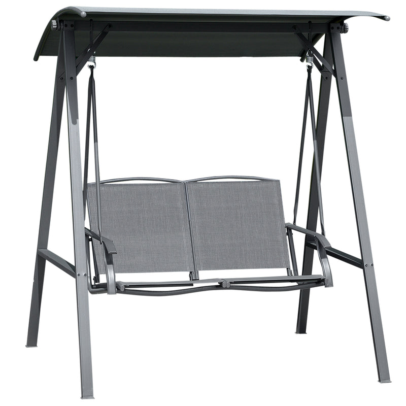 2 Seater Garden Swing Chair With Adjustable Canopy Shade And Metal Frame Dark Grey