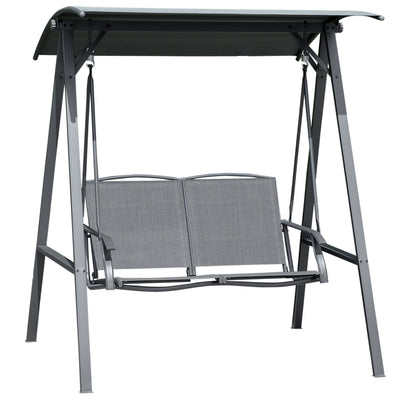 2 Seater Garden Swing Chair With Adjustable Canopy Shade And Metal Frame Dark Grey