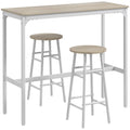 Bar Table Set for Small Kitchens or Flats with Stools and Oak Effect Top White