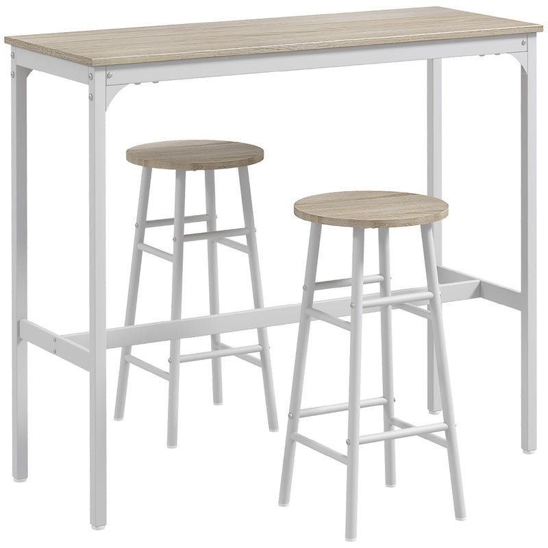 Bar Table Set for Small Kitchens or Flats with Stools and Oak Effect Top White
