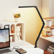 LED Desk Lamp with Clamp and Swing Arm for Office or Study Adjustable Brightness Black AOSOM