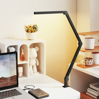 LED Desk Lamp with Clamp and Swing Arm for Office or Study Adjustable Brightness Black AOSOM