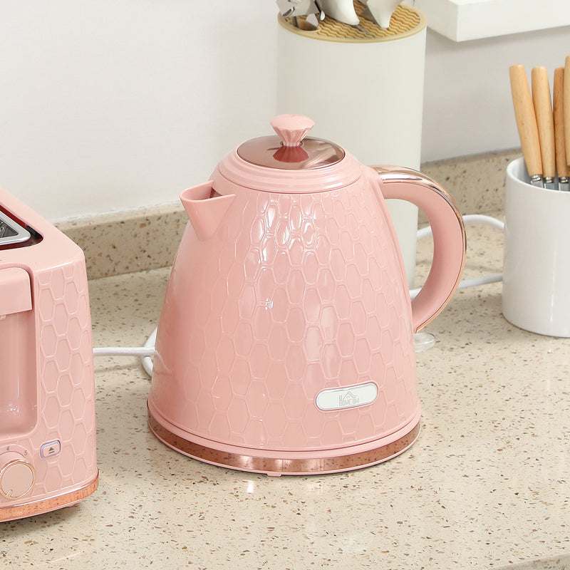 1.7L Fast Boil Kettle and 2 Slice Toaster Set with Auto Shut Off Ideal for Busy Mornings, Light Pink