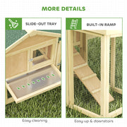 Wooden Outdoor Chicken Coop with Run and Nesting Box for Easy Egg Collection and Cleaning, Natural Wood Green PawHut