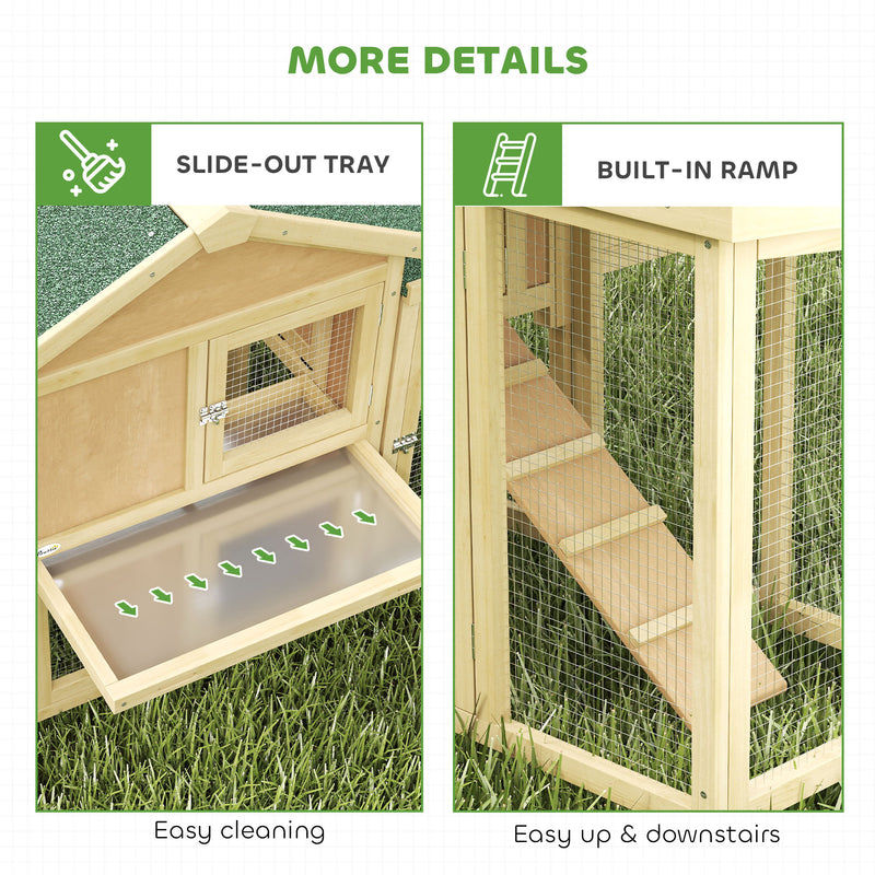 Wooden Outdoor Chicken Coop with Run and Nesting Box for Easy Egg Collection and Cleaning, Natural Wood Green PawHut