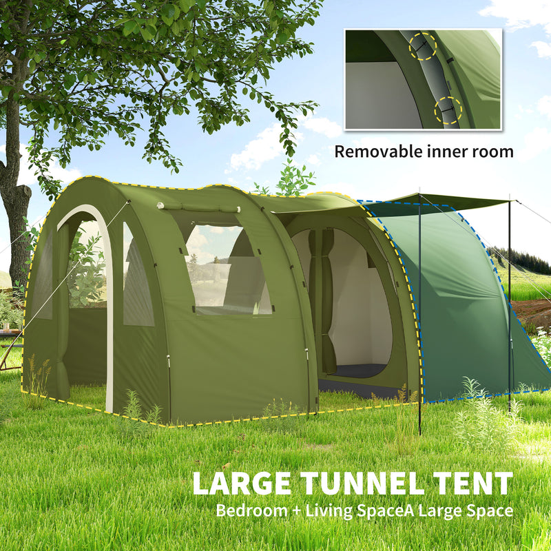 6 Person Family Tent with Separate Living and Sleeping Areas for Comfortable Camping Green