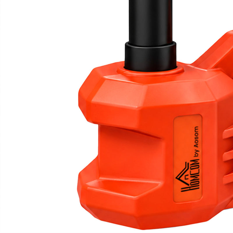 Close-up of the orange jack body and telescopic column with the Homcom label