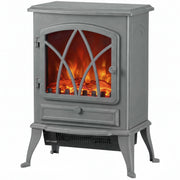Electric fireplace heater front view showing the arched glass door and flames