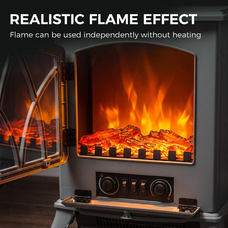 Open door revealing the flame effect, which can be used without heating