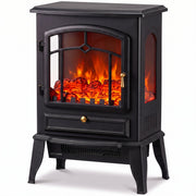 HOMCOM 3-sided electric fireplace stove in black, front three-quarter studio view