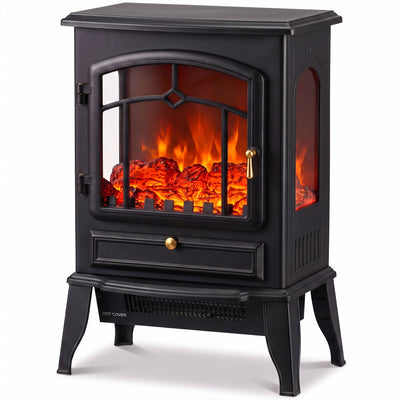 HOMCOM 3-sided electric fireplace stove in black, front three-quarter studio view