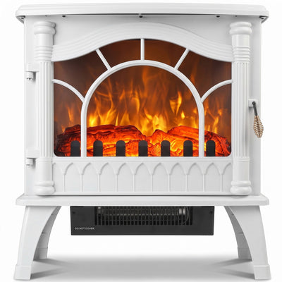 HOMCOM Victorian-style 3-sided electric fireplace stove in white, front studio view