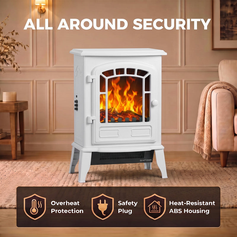 All-round safety graphic highlighting overheat protection, a safety plug and heat-resistant ABS housing