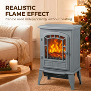 Grey electric fireplace stove running the LED flame effect independently of the heat