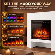 Flame effect graphic showing 12 flame colours, 5 brightness levels and 5 flame speeds