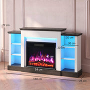 Dimensions diagram showing 138 cm width, 77 cm height, 25 cm depth and 54 x 40 cm flame window