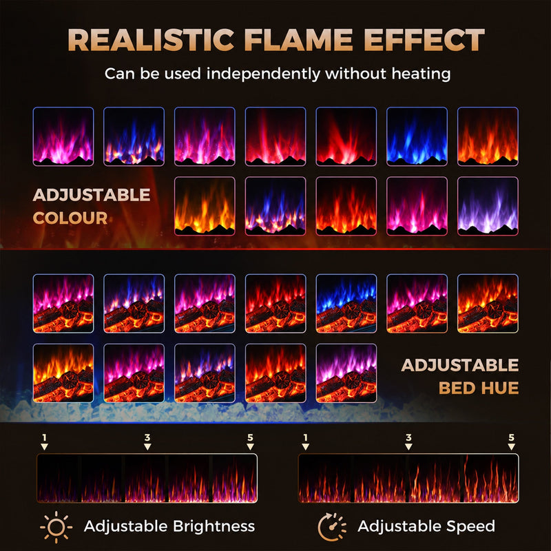 Panel showing adjustable flame colours, brightness and speed