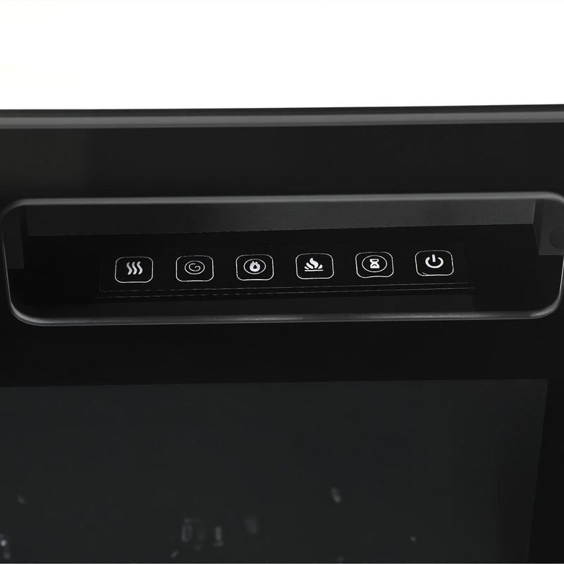 Close-up of the touch control buttons on the fireplace
