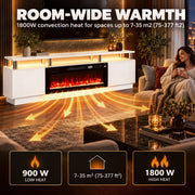 Room-wide warmth graphic showing 1800W convection heat for spaces up to 35 m²