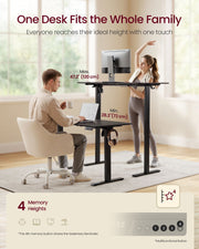 Desk shown at 72 cm sitting height and 120 cm standing height with the 4-memory control panel