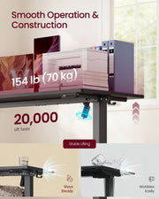 Desktop holding a printer and files, with 70 kg load and 20,000 lift-test callouts