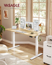 Bright home office with the standing desk beside a filing cabinet and a window