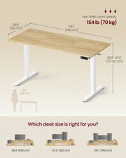 Size comparison and measurements diagram for the 140 cm wide desktop