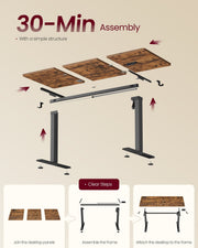 30-minute assembly guide with clear step-by-step panels
