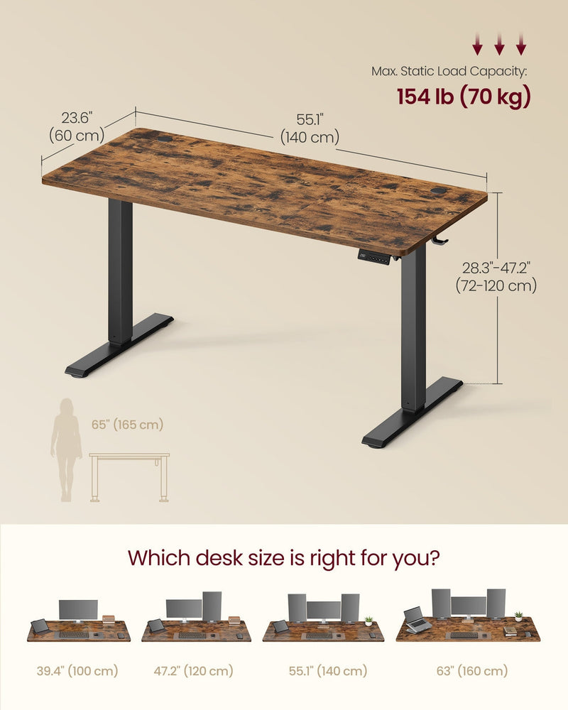 Measurements diagram with 60 cm depth, 140 cm width and 72 to 120 cm height