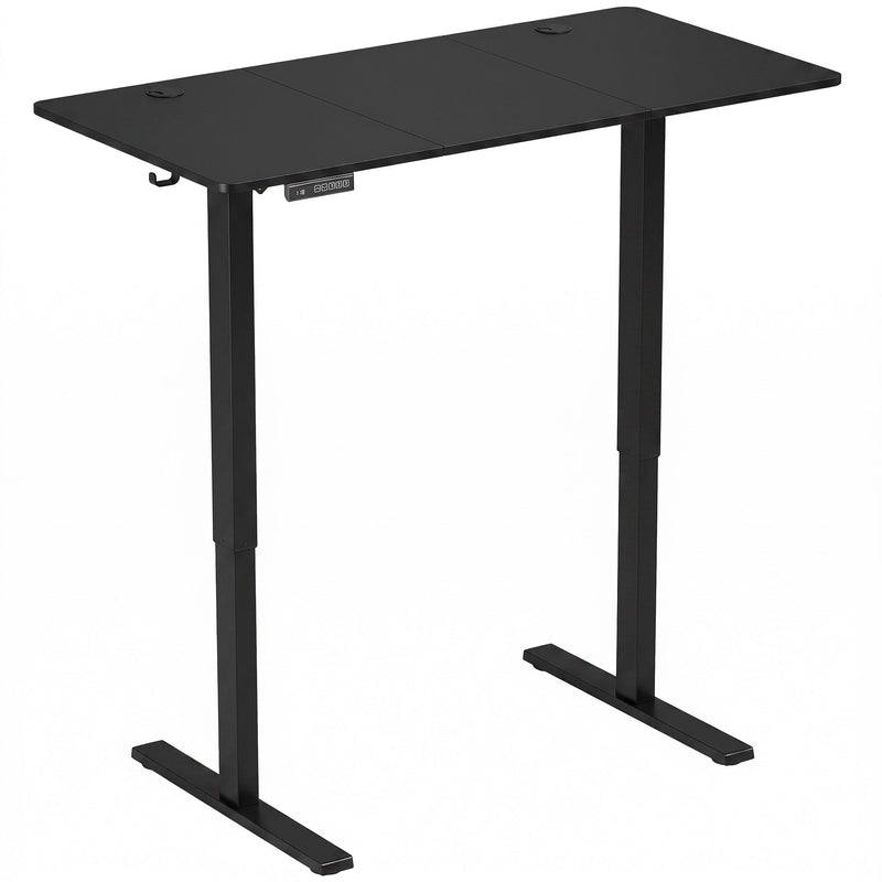 Homcom electric standing desk in black, angled view of the desktop and frame