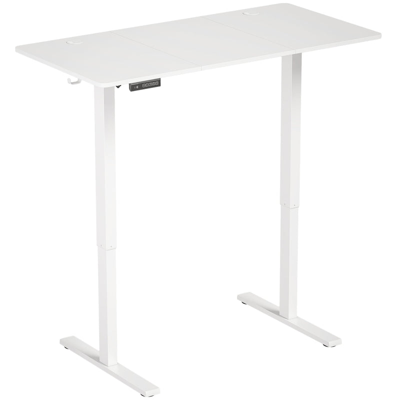 Homcom electric standing desk in white, angled view of the desktop and frame