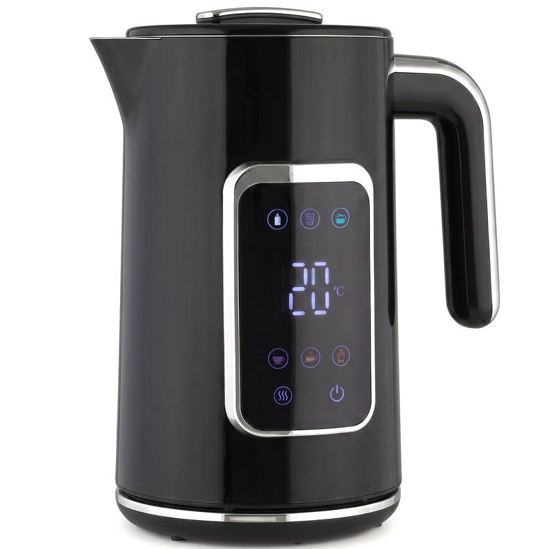 HOMCOM 1.7L electric kettle in black with LED touch display showing temperature