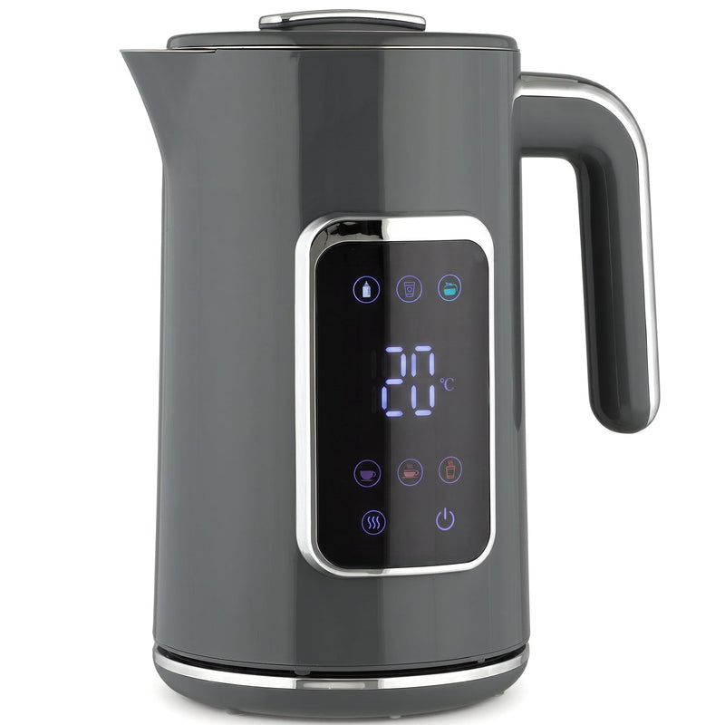 HOMCOM 1.7L electric kettle in grey with LED touch display showing temperature