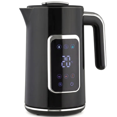 HOMCOM 1.7L electric kettle in black with LED touch display showing temperature