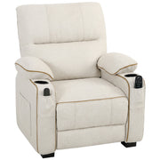 Beige velvet-feel electric recliner with cup holders on both armrests