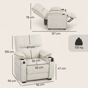 Dimensions diagram showing 96 x 90 x 105 cm upright and 157 cm reclined