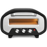 Homcom electric pizza oven, front-on studio view with three rotary control dials and a red power light