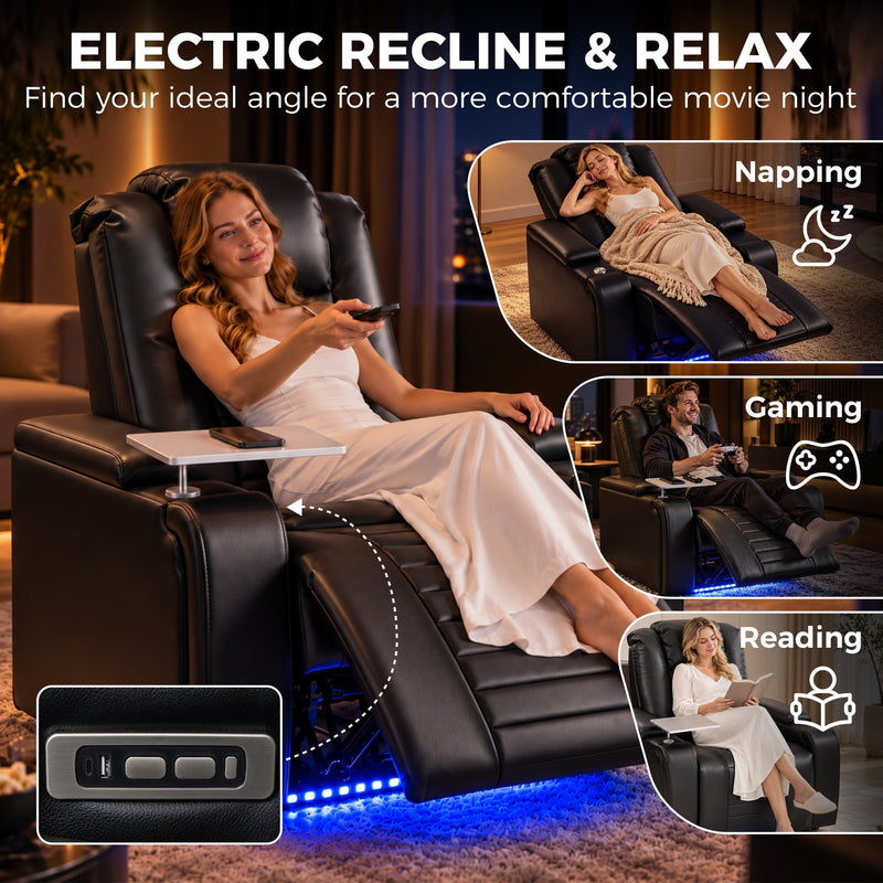 Woman reclining with the remote button control, with napping, gaming and reading positions