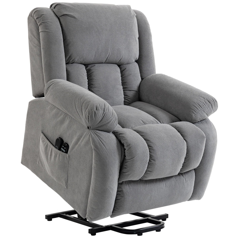 Homcom electric lift recliner chair in light grey with a side pocket and remote