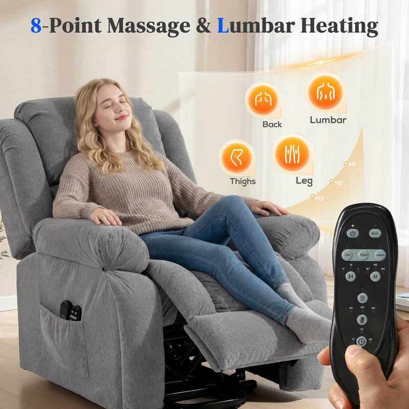 Woman using the remote to control 8-point massage and lumbar heating