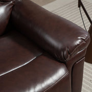 Close-up of the riser recliner padded armrest in glossy PU leather