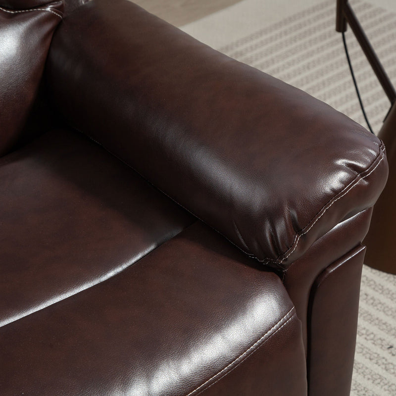 Close-up of the riser recliner padded armrest in glossy PU leather