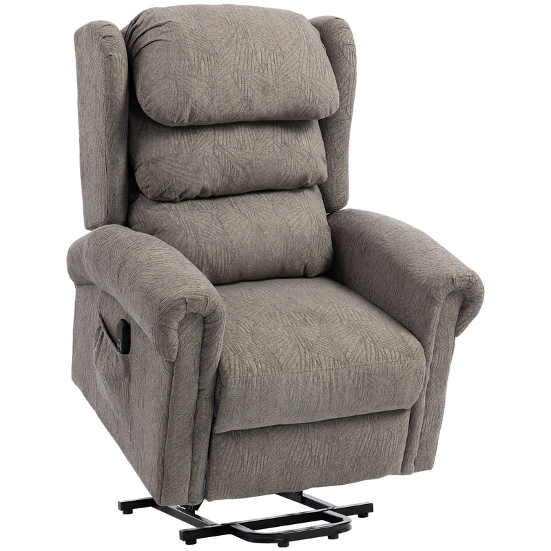 Dark grey velvet-feel electric riser recliner chair, front three-quarter studio shot