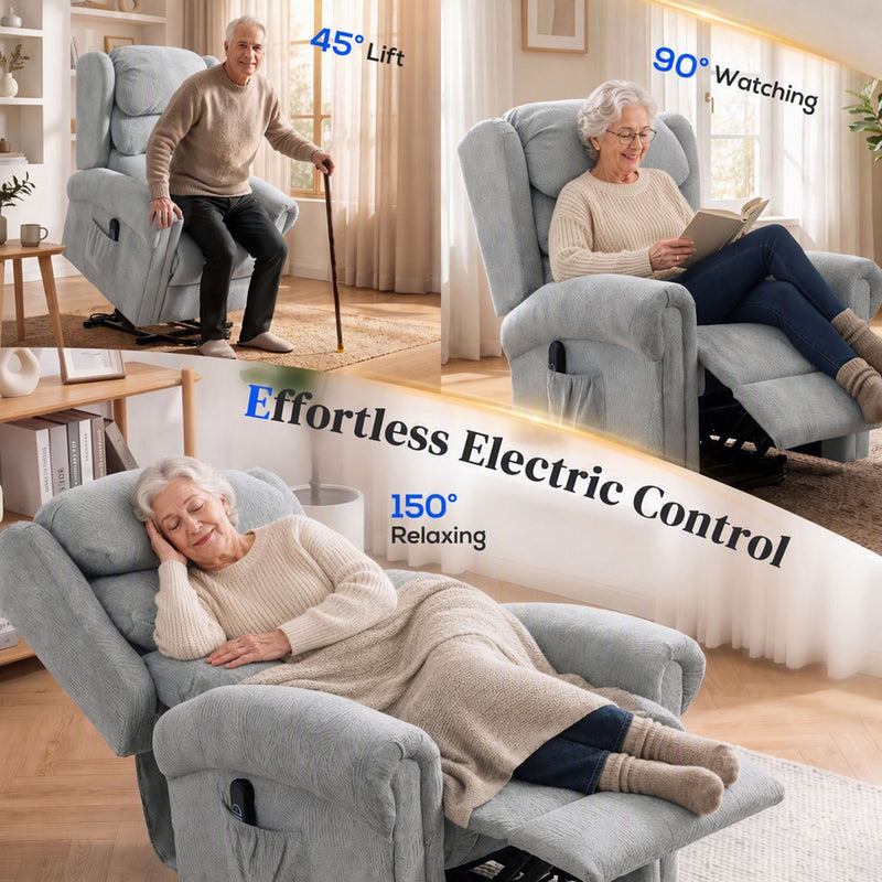 Homcom recliner chair shown at 45 degree lift, 90 degree watching and 150 degree relaxing positions