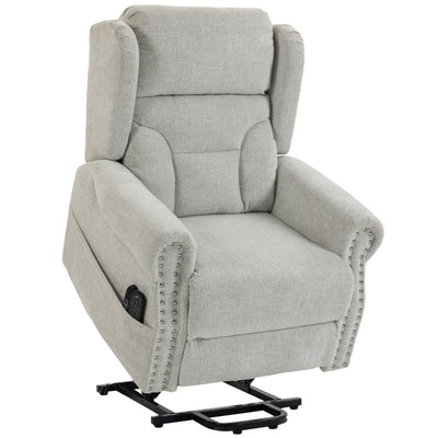 HOMCOM electric riser recliner chair in light grey chenille, front three-quarter view