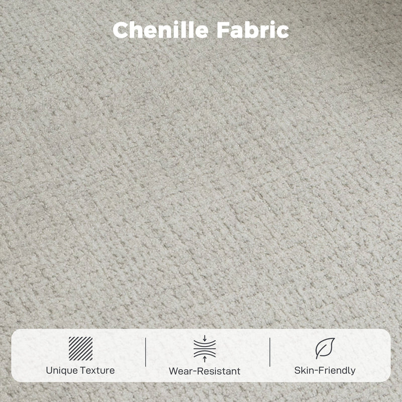 Close-up of the light grey chenille fabric texture